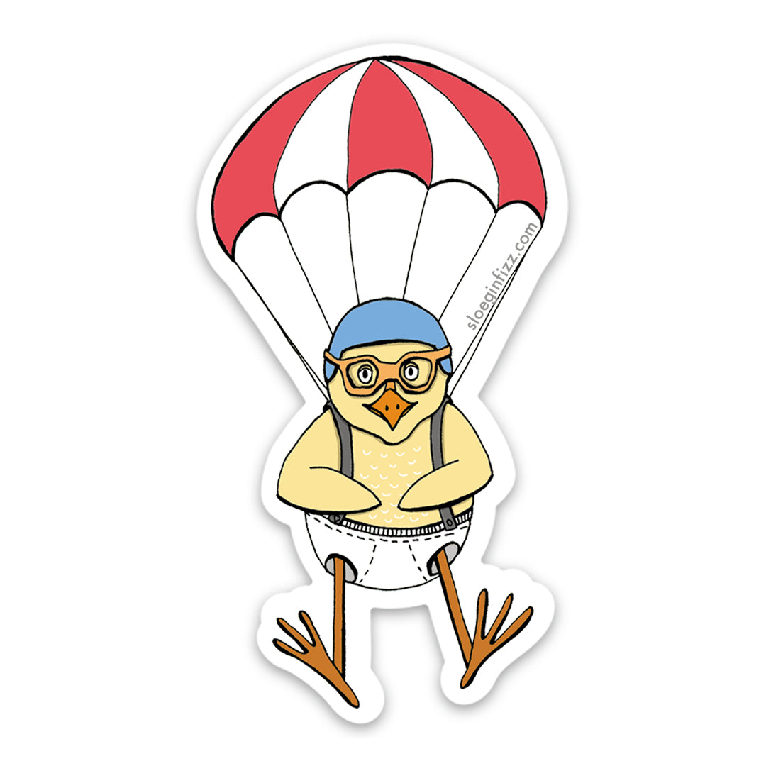 that chick with the goggles Baby Chick with a Parachute Vinyl Sticker – Sloe Gin Fizz