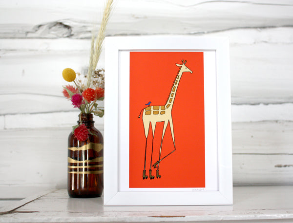 Giraffe on Roller Skates Print