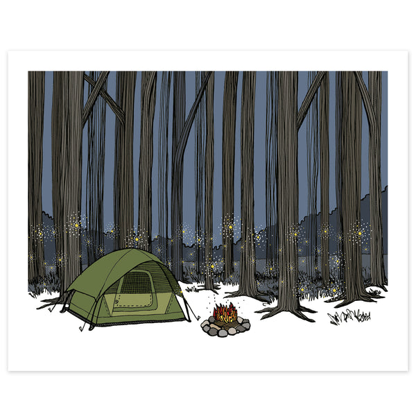 Camping Among the Tall Trees and Fireflies Print