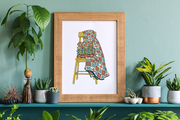 Colorful Quilts on a Chair Print