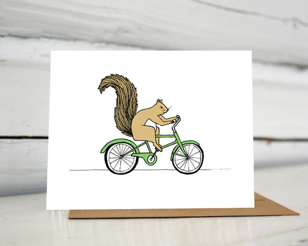 Squirrel Riding a Bicycle Greeting Card