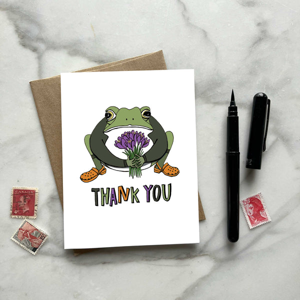 Toad with Crocuses Thank You Greeting Card