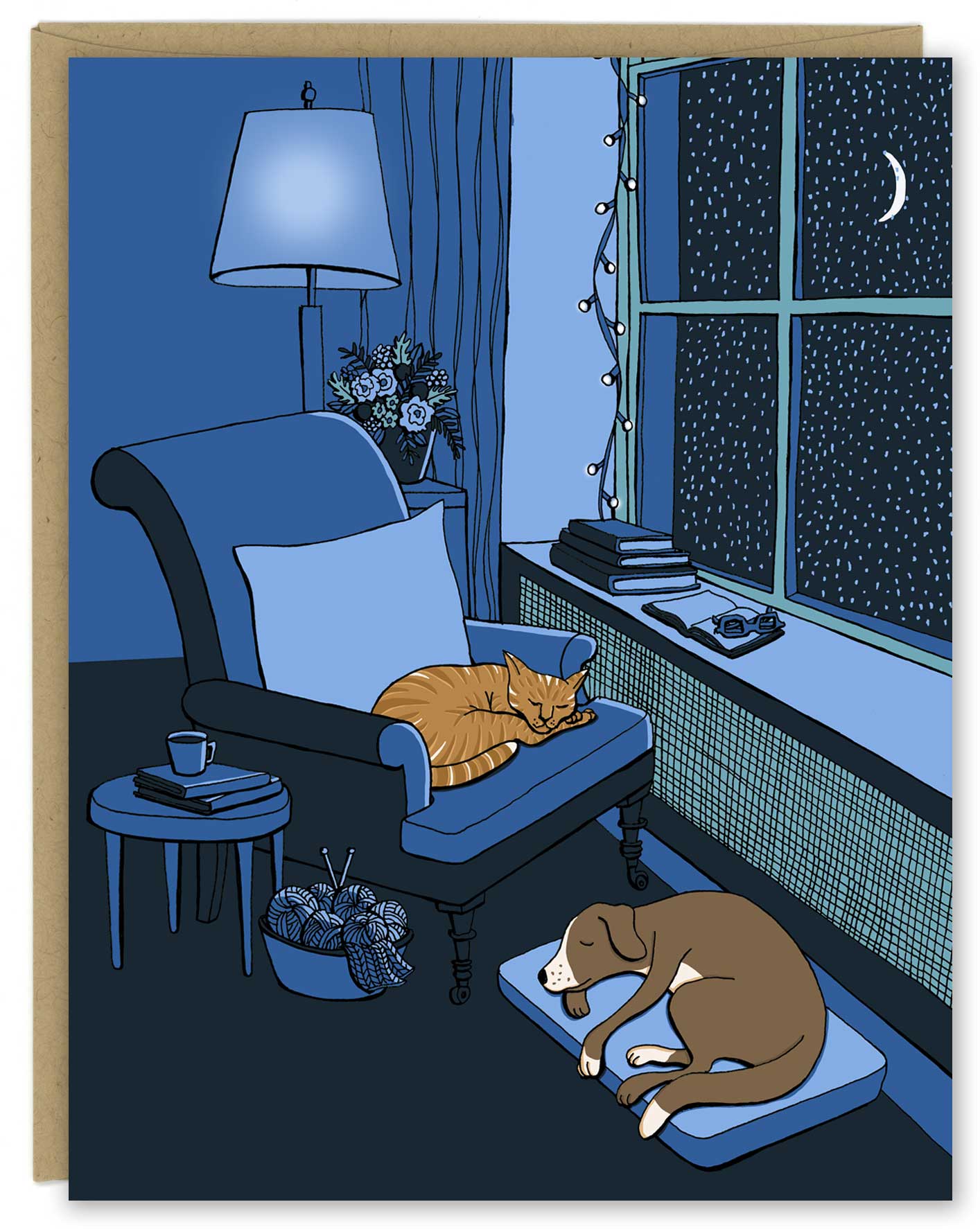 New! Cat and Dog on a Blue Silent Night Holiday Card — Boxed Set of 8