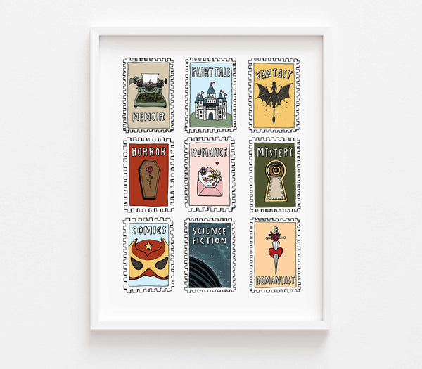 Book Genre Stamps Print