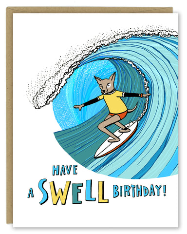 Dog Surfing Swell Birthday Greeting Card