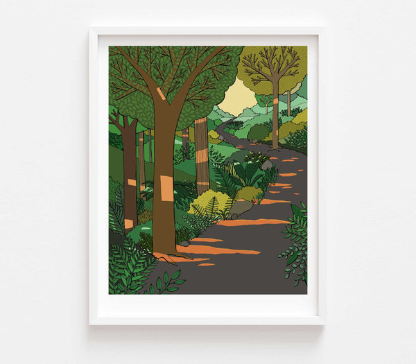 Dappled Light along a Fall Trail Print