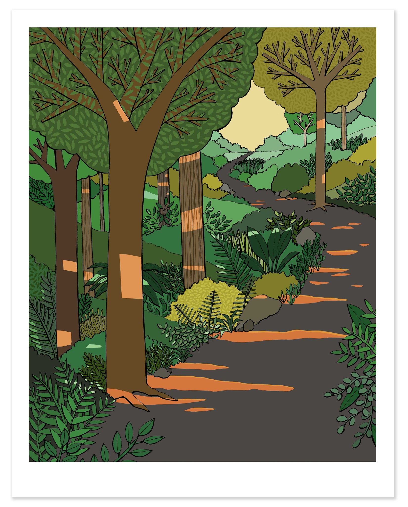 Dappled Light along a Fall Trail Print