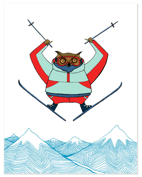 Owl Skiing Print