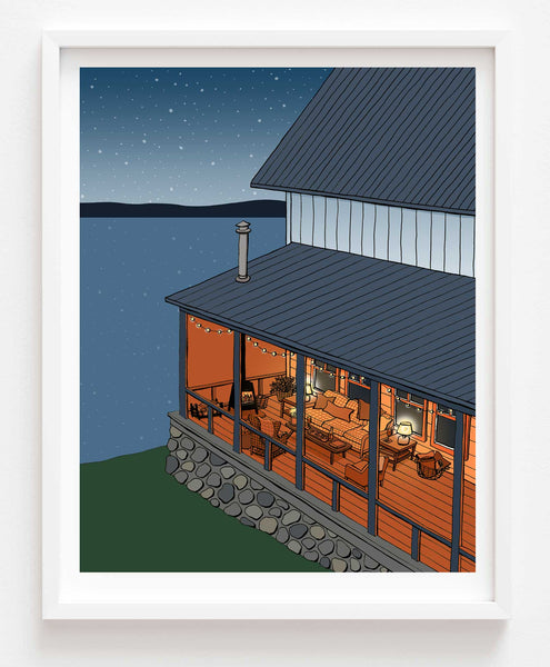 Screened Porch at the Lake Print
