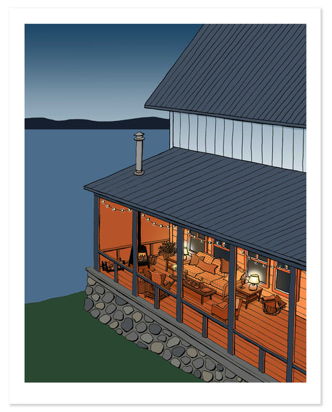 Screened Porch at the Lake Print
