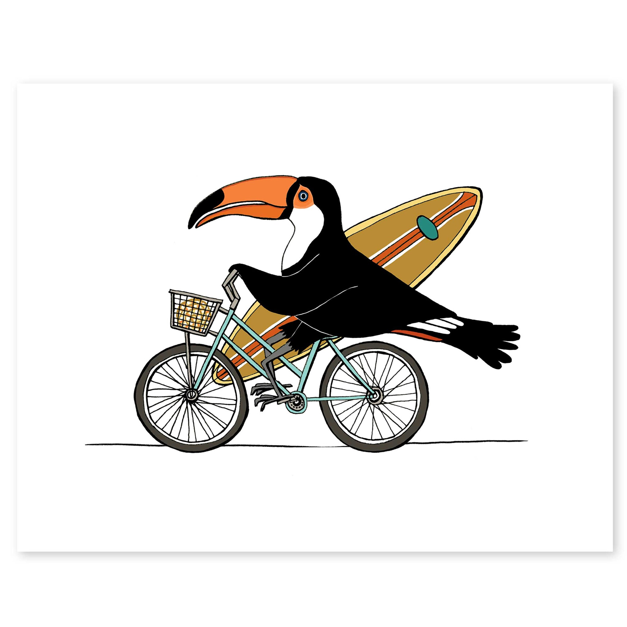 Toucan Surfer on a Bicycle Print