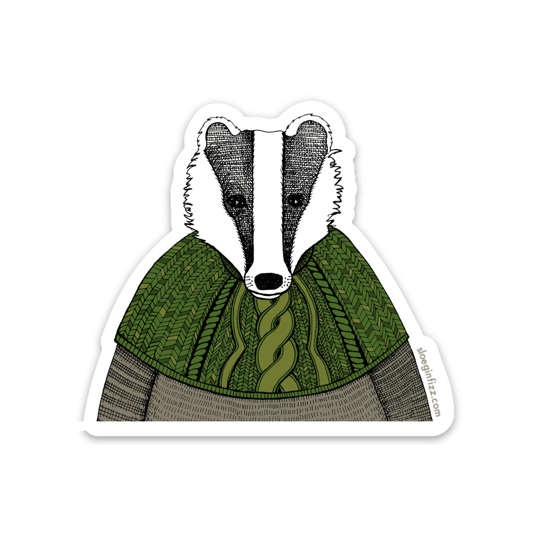 Badger in a Cable-knit Shawl Vinyl Sticker