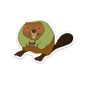 Beaver with a Cupcake Vinyl Sticker