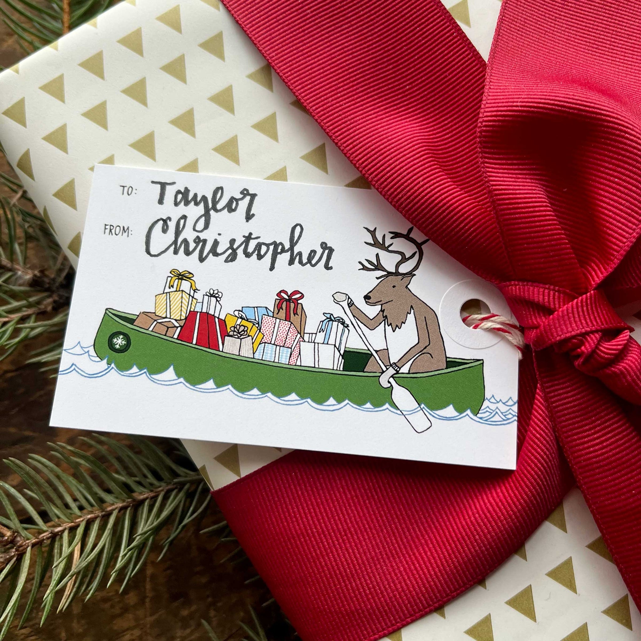 Reindeer in a Canoe Gift Tag Set