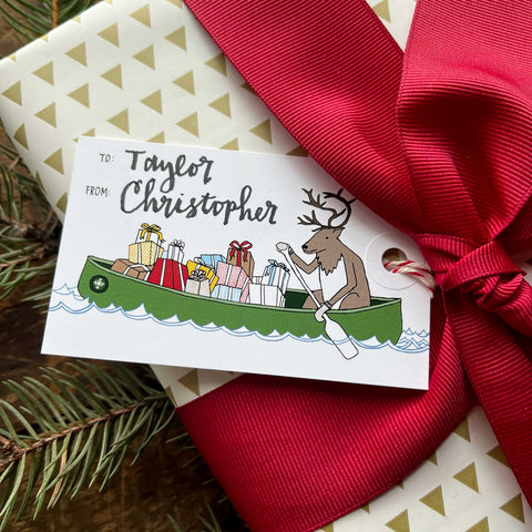 Reindeer in a Canoe Gift Tag Set