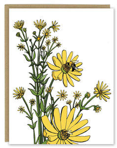 Colorful Yellow Cup Plants with Bees Greeting Card