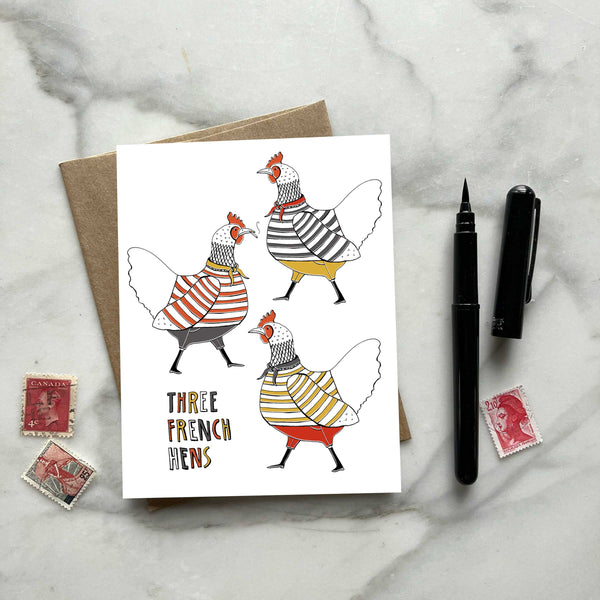 Three French Hens Holiday Card — Single Card