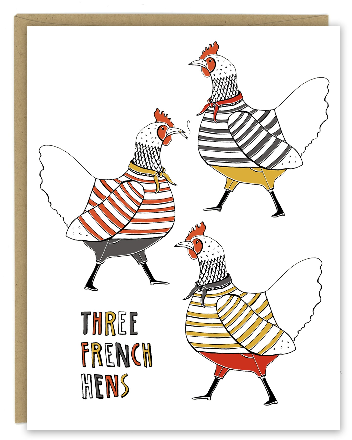 New! Three French Hens Holiday Card — Boxed Set of Eight