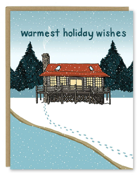 New! Log Cabin in Winter Holiday Greeting Card