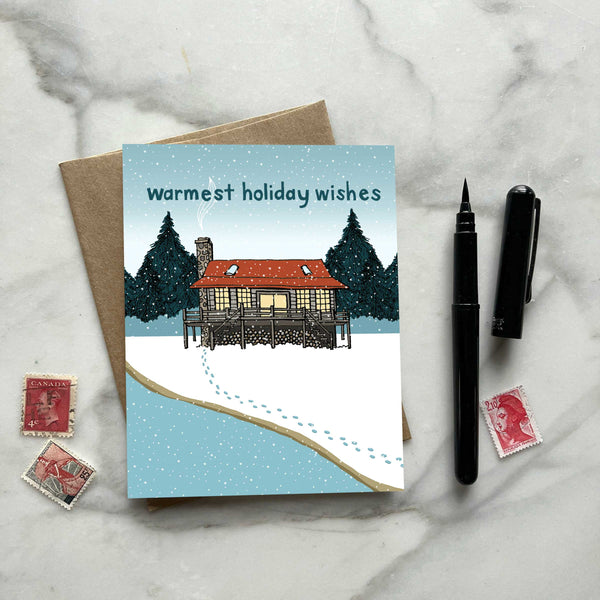 New! Log Cabin in Winter Holiday Greeting Card