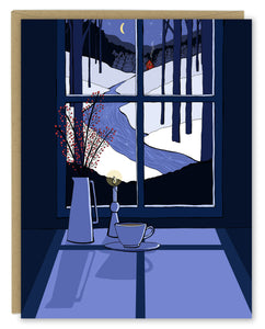 New! Bright Winter's Night through a Window Holiday Card — Single Card