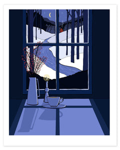 Bright Winter's Night through a Window Print