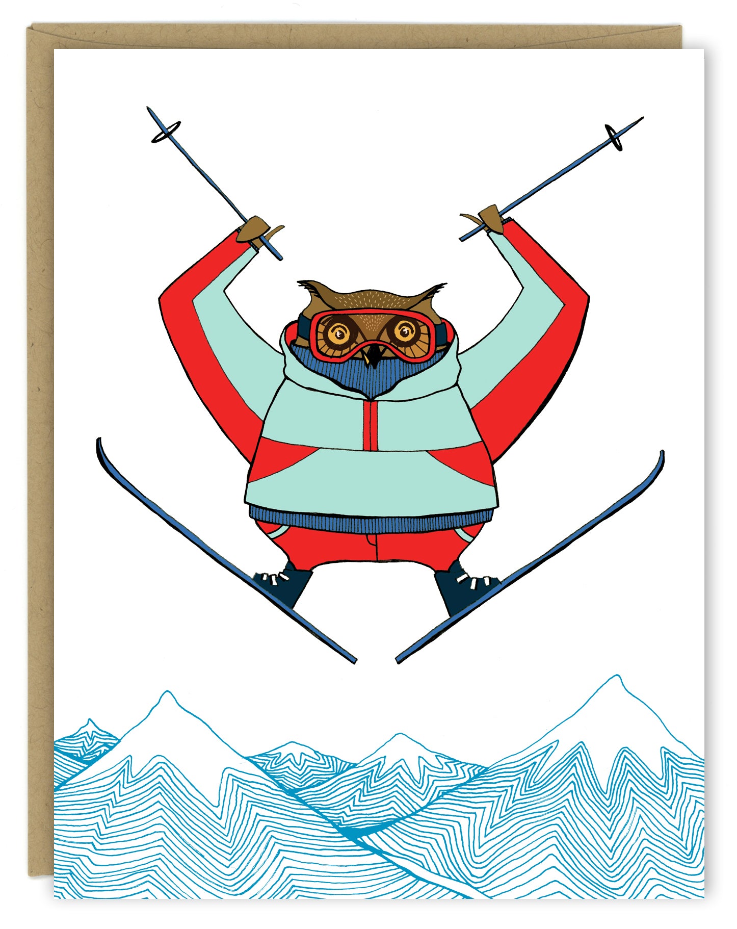 New! Owl Skiing Winter Holiday Card — Single Card