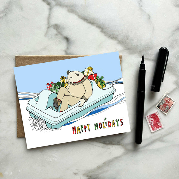 New! Paddleboat Polar Bear Holiday Card — Boxed Set of 8