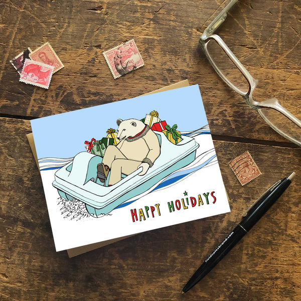 New! Paddleboat Polar Bear Holiday Card — Boxed Set of 8