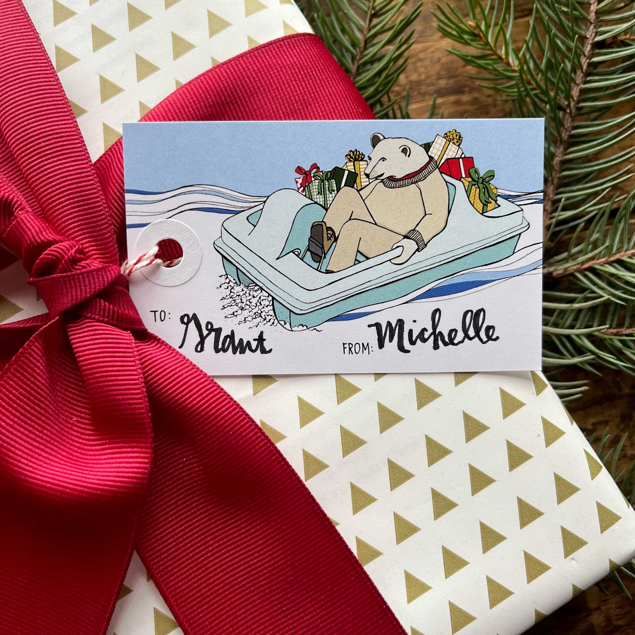 Polar Bear in a Paddleboat Gift Tag Set