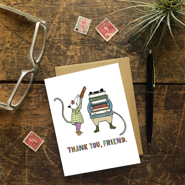 Possums with Books Thank You Greeting Card