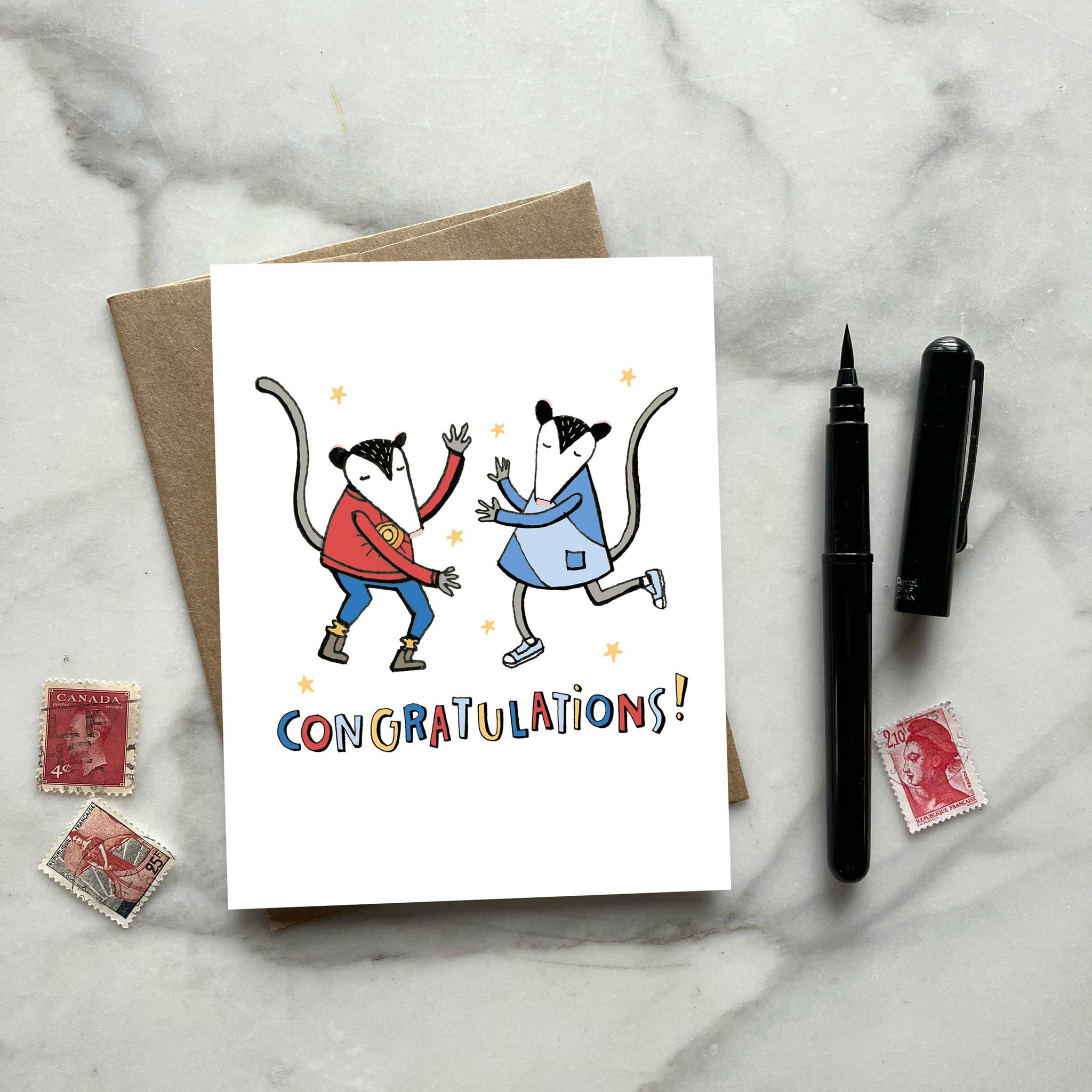 Possum Dance Party Congratulations Greeting Card – Sloe Gin Fizz