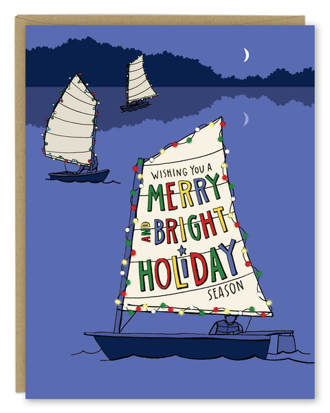 New! Sailboats at Night Holiday Greeting Card