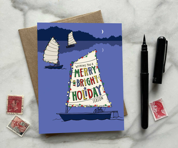 New! Sailboats at Night Holiday Greeting Card