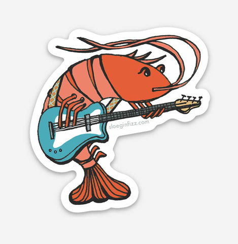 Shrimp Shredding the Guitar Vinyl Sticker