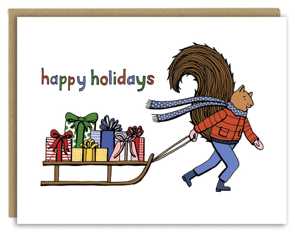 New! Squirrel with a Sled Holiday Greeting Card