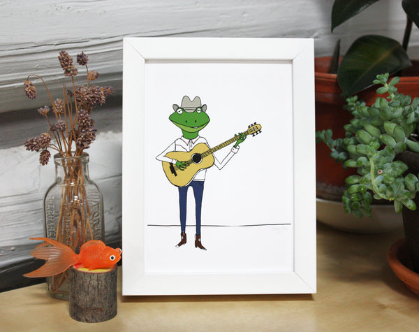 Frog Cowboy Playing the Guitar Print