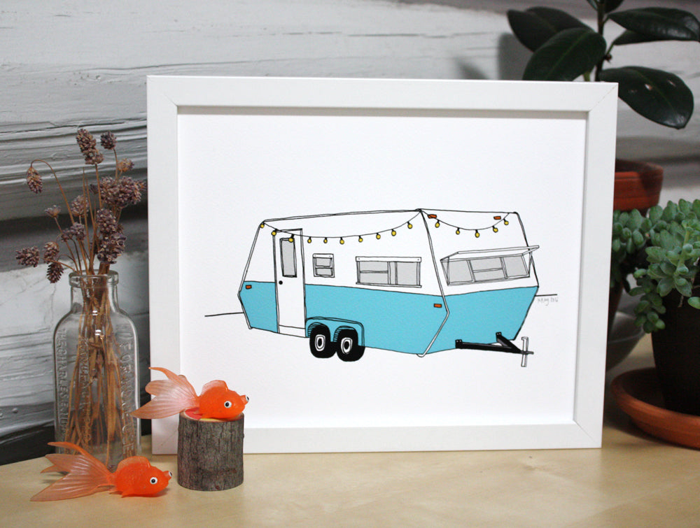 Vintage Turquoise Camper Print – Sloe Gin Fizz