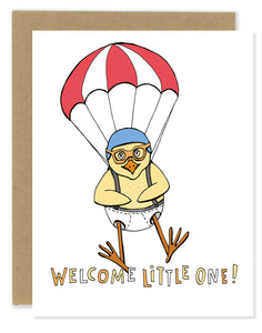 Baby Chick with Parachute New Baby Card