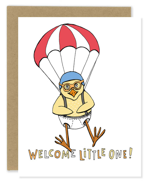 Baby Chick with Parachute New Baby Card