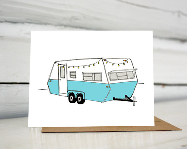 Vintage Turquoise Camper Greeting Card — Boxed Set of Ten