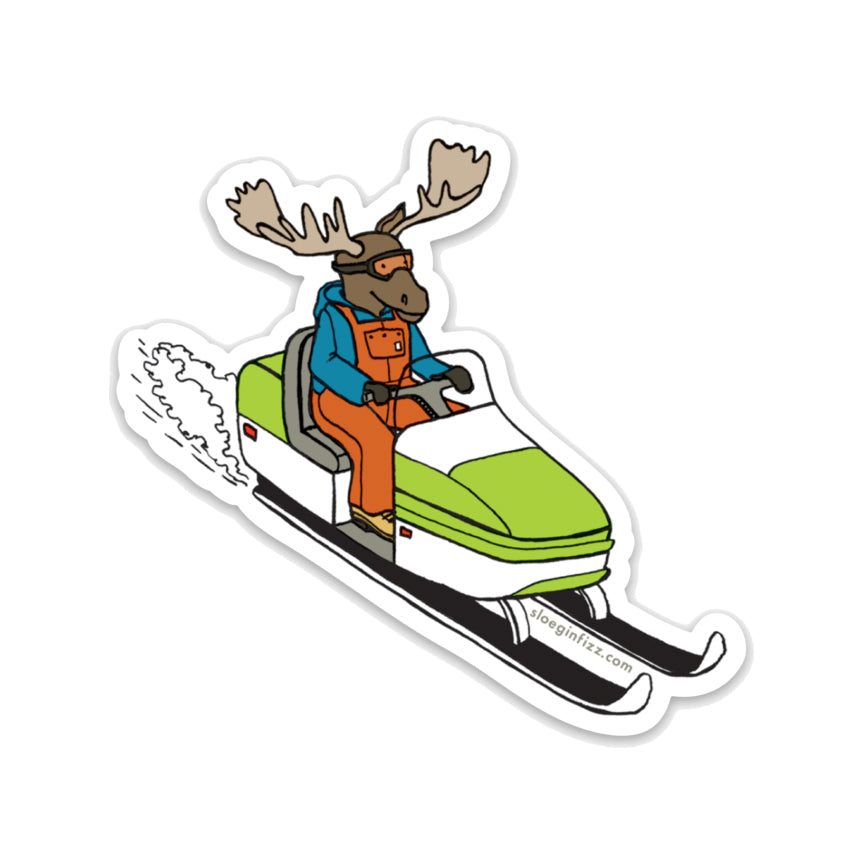 Moose on a Snowmobile Vinyl Sticker