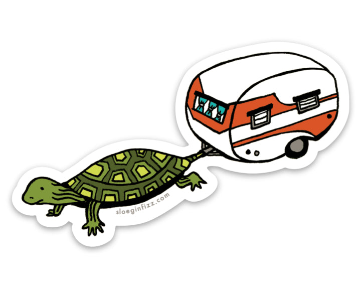 Turtle with Camper in Tow Vinyl Sticker