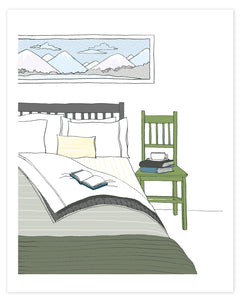 Cozy Bedroom in Winter Print