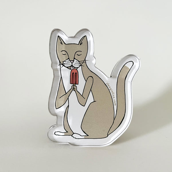 Cat with a Popsicle Refrigerator Magnet