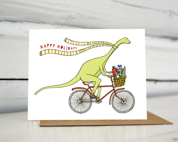 Dinosaur on a Bicycle Holiday Card — Boxed Set of 8