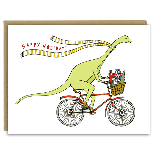 Dinosaur on a Bicycle Holiday Card — Boxed Set of 8