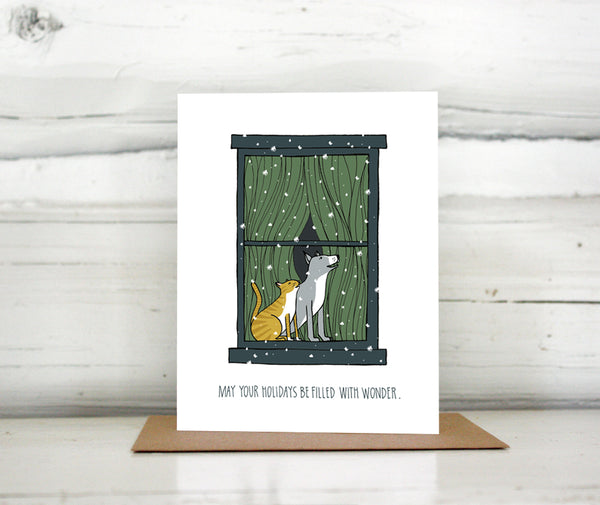 Dog and Cat in a Snowy Window Holiday Card — Boxed Set of Eight