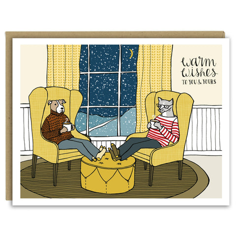 Warm Wishes Dog and Cat Holiday Card — Single Card