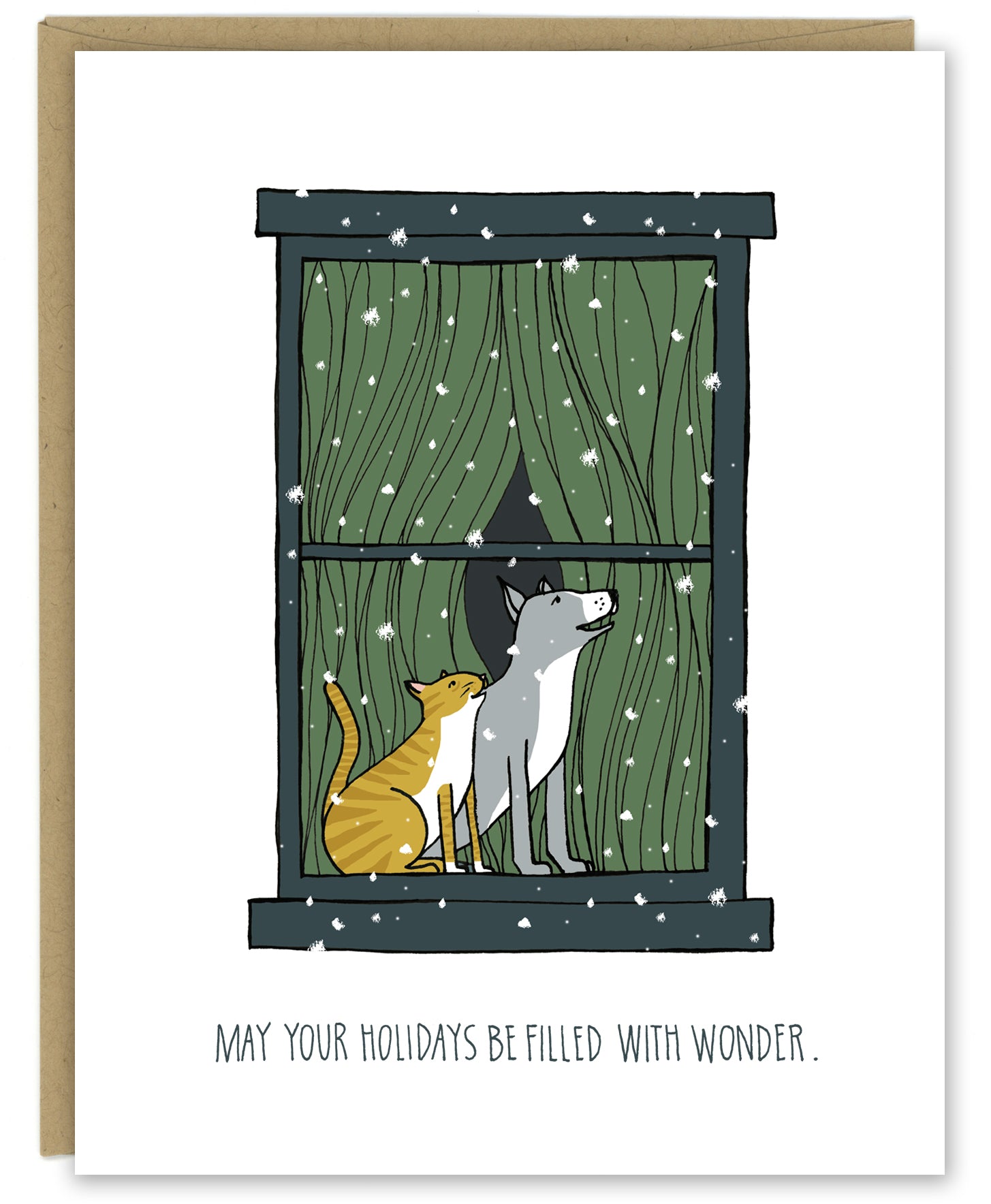 Dog and Cat in a Snowy Window Holiday Card — Boxed Set of Eight